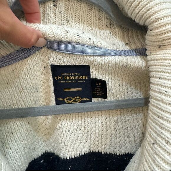 CPO Provisions Navy and Cream Stripe Fishermen’s Nautical Style Sweater Size S - Picture 2 of 7
